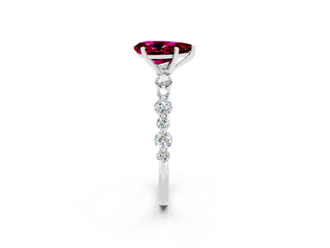 White gold Pear Cut Garnet Prong Set Engagement Ring with Pavé Band_2