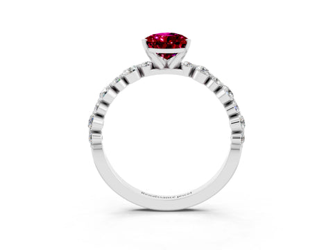 White gold Pear Cut Garnet Prong Set Engagement Ring with Pavé Band_3