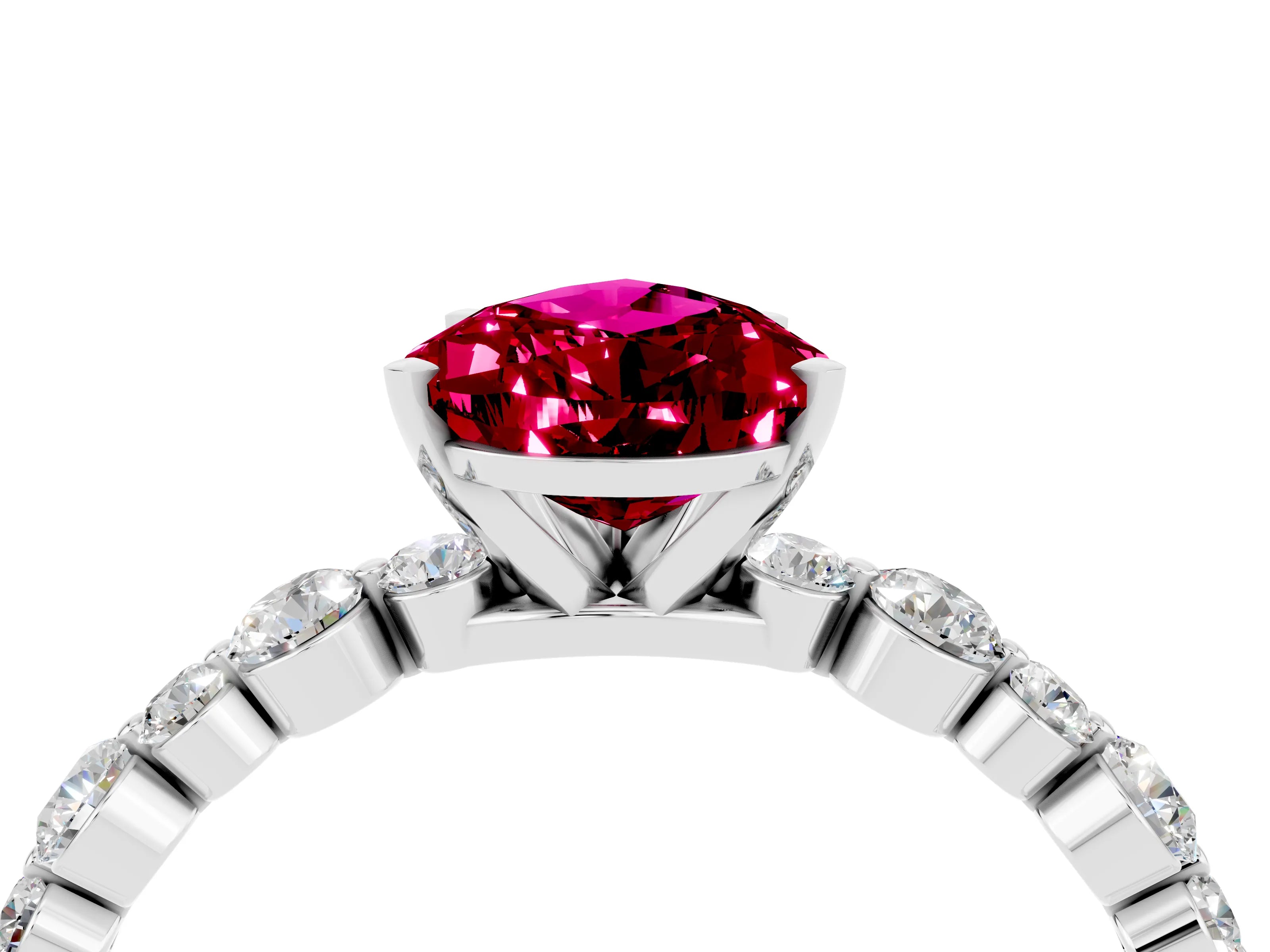 White gold Pear Cut Garnet Prong Set Engagement Ring with Pavé Band_4