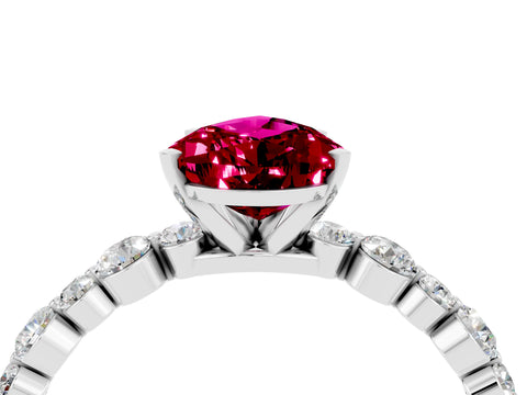 White gold Pear Cut Garnet Prong Set Engagement Ring with Pavé Band_4