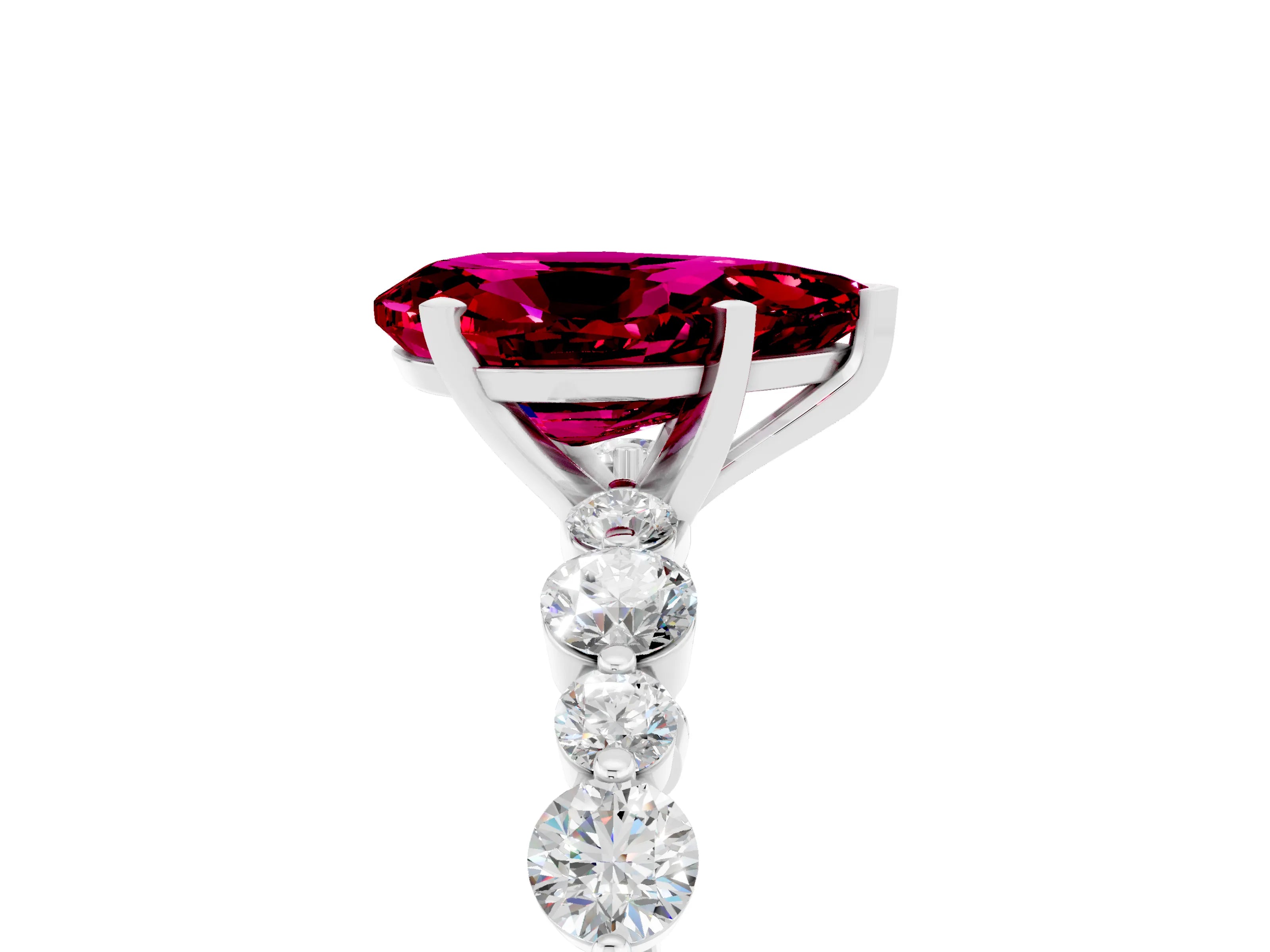 White gold Pear Cut Garnet Prong Set Engagement Ring with Pavé Band_5