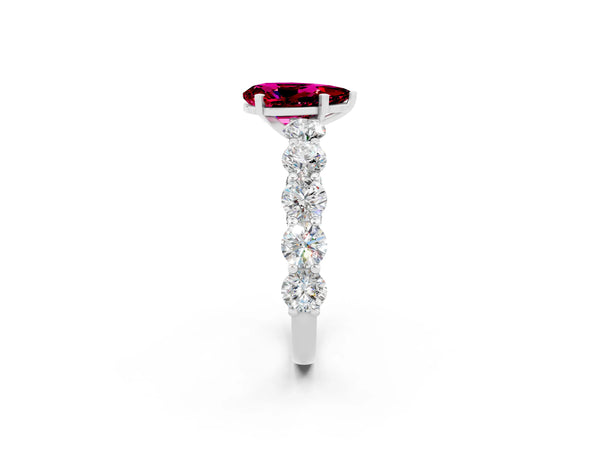 Silver Pear Cut Garnet Prong Setting with Side Stones on a Pave Band