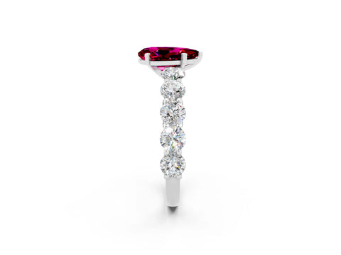 White gold Pear Cut Garnet Prong Setting with Side Stones on a Pave Band_2