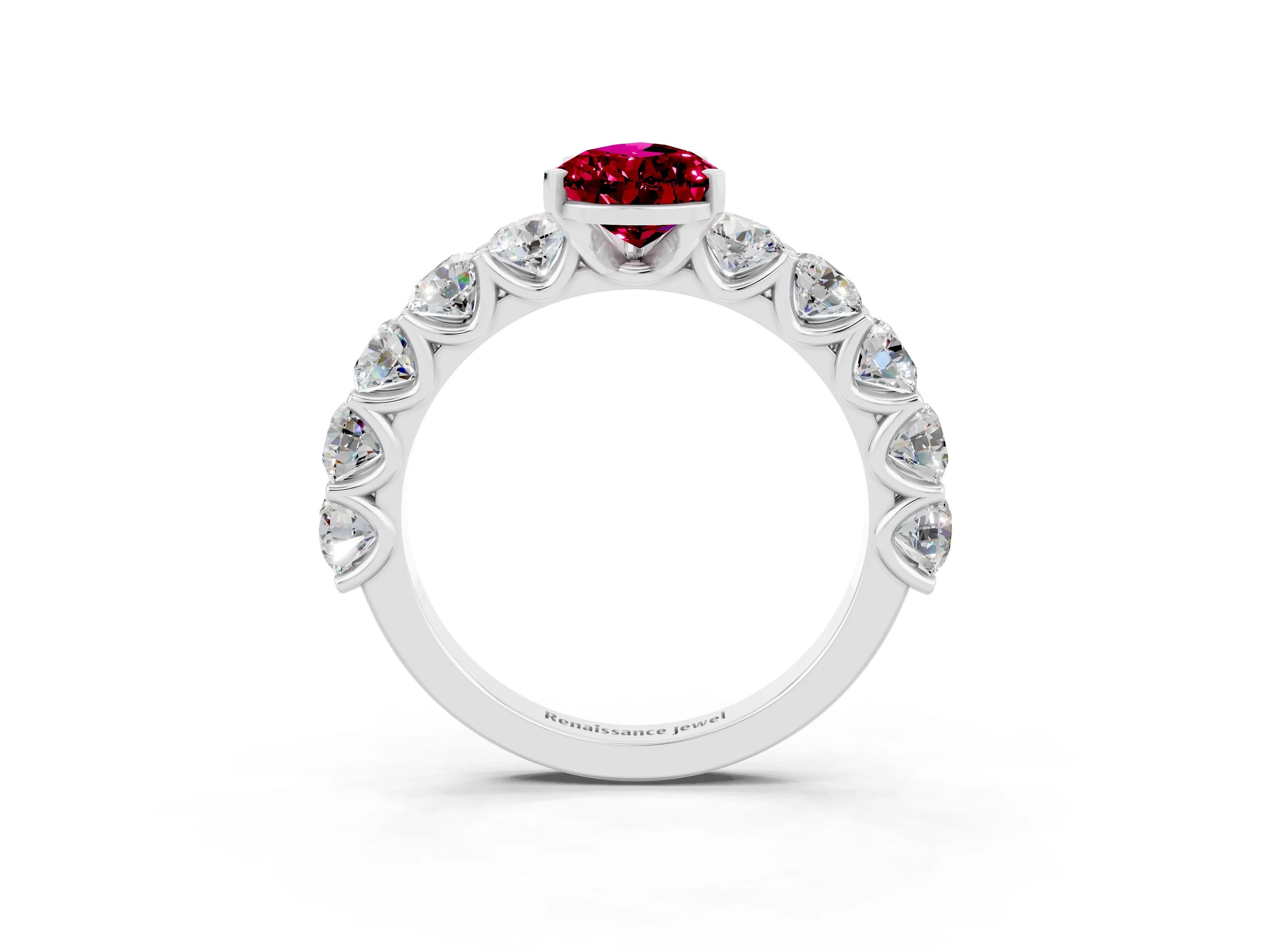 White gold Pear Cut Garnet Prong Setting with Side Stones on a Pave Band_3