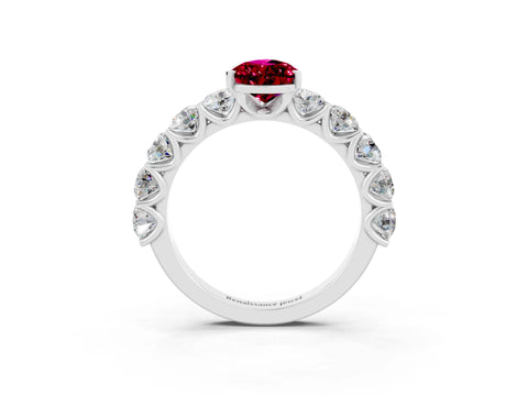 White gold Pear Cut Garnet Prong Setting with Side Stones on a Pave Band_3