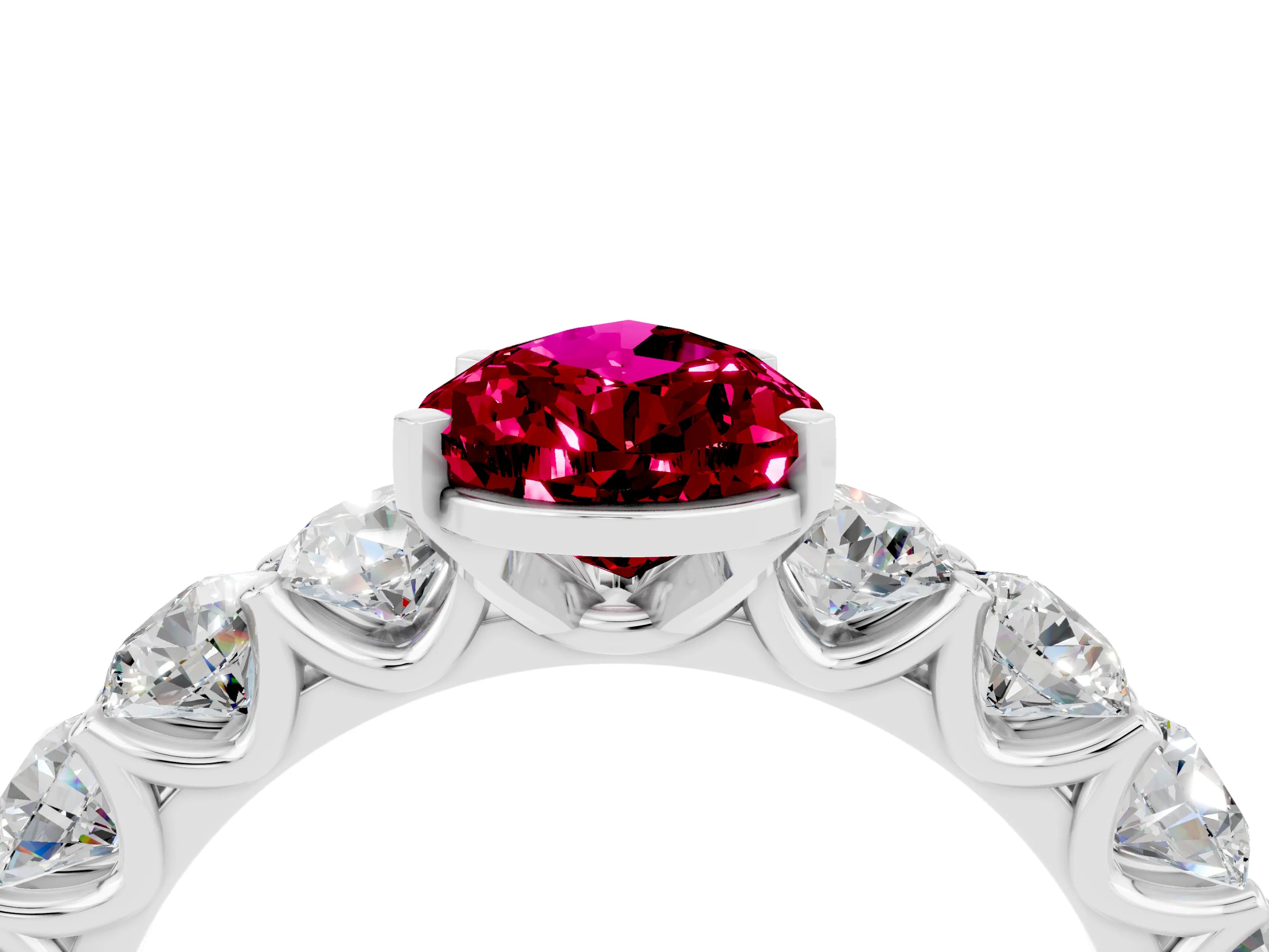 White gold Pear Cut Garnet Prong Setting with Side Stones on a Pave Band_4