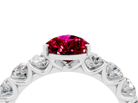 White gold Pear Cut Garnet Prong Setting with Side Stones on a Pave Band_4
