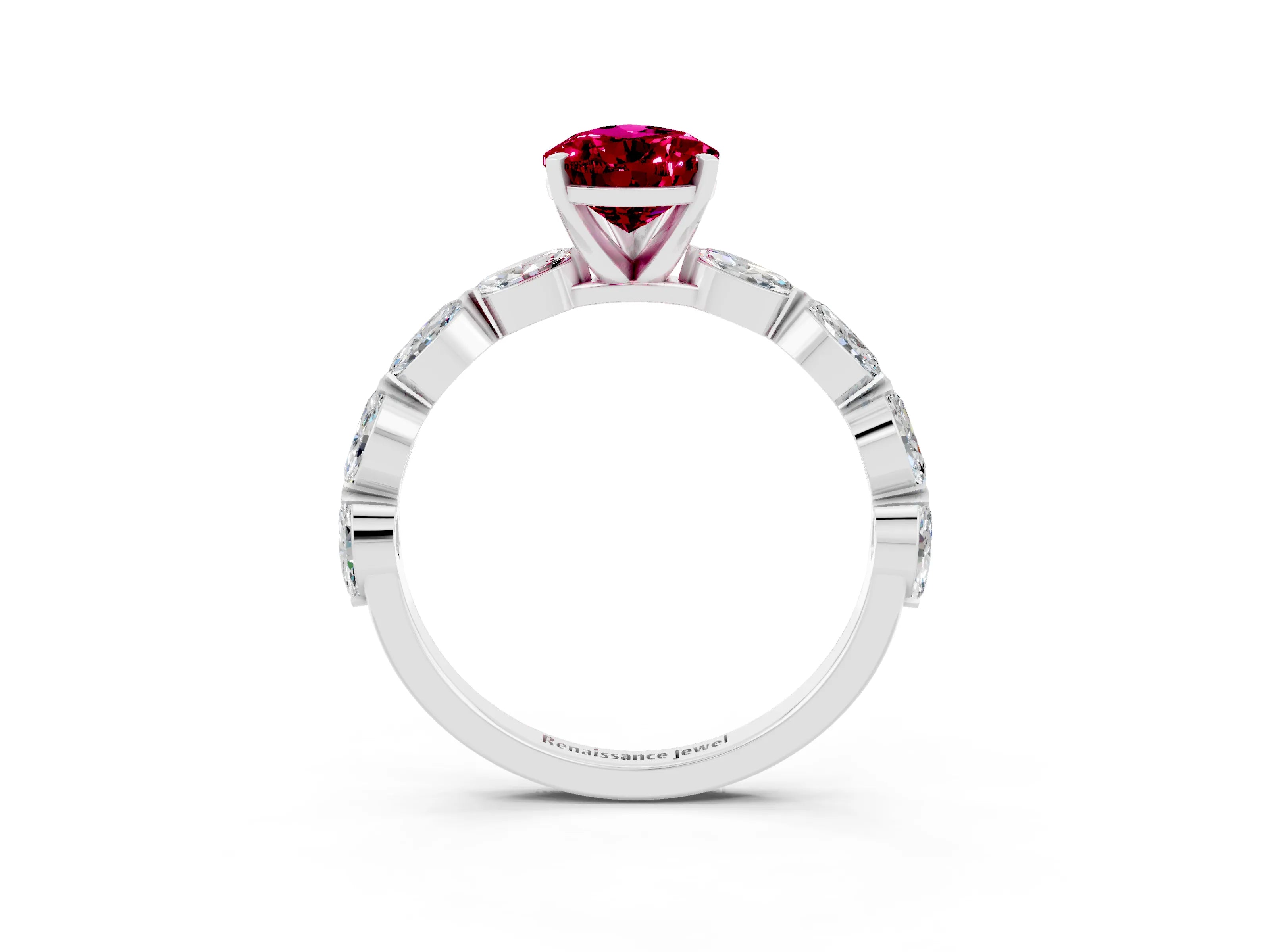 White gold Pear Cut Garnet Ring with Marquise Side Stones and Prong Setting_3