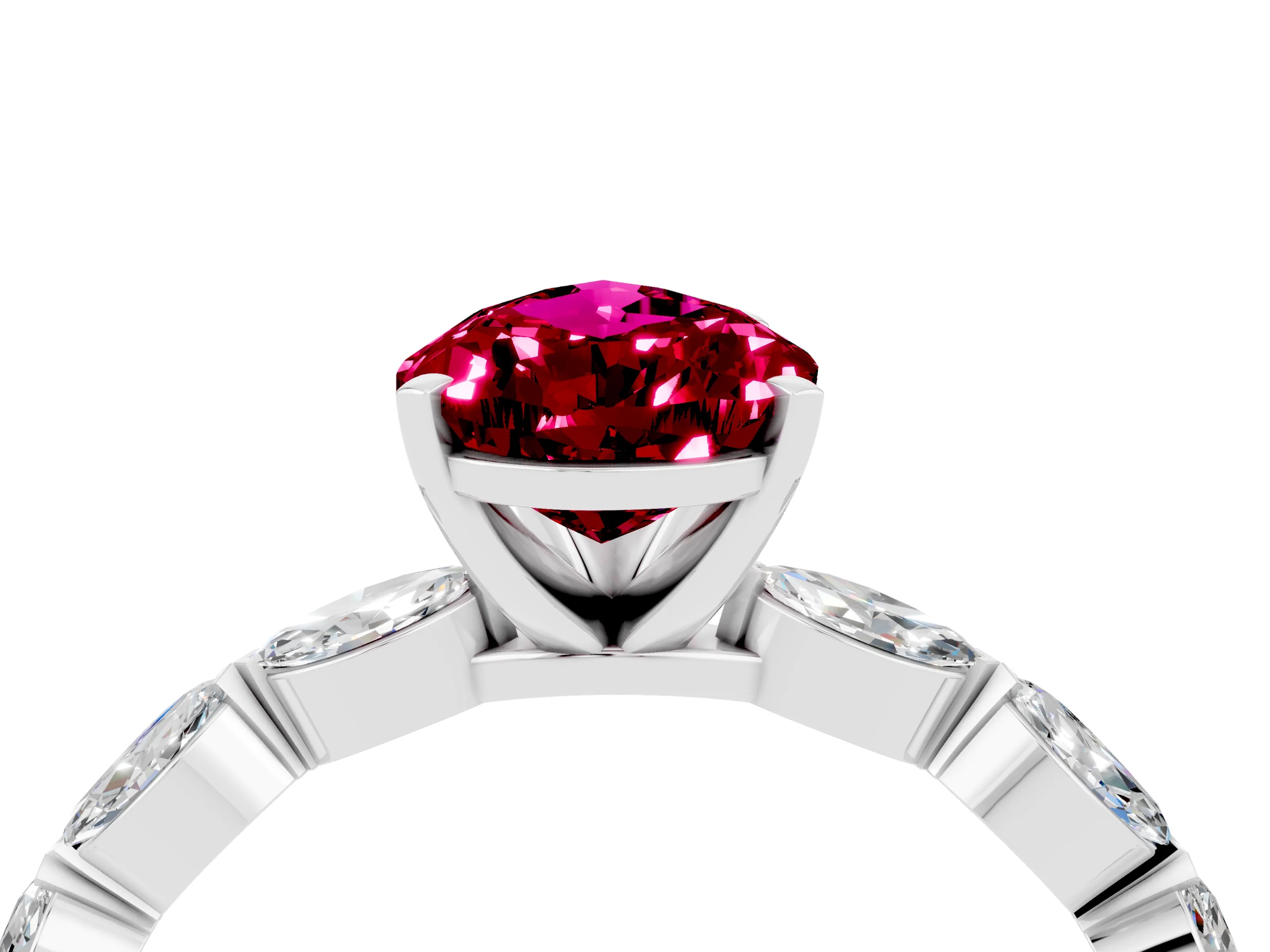 White gold Pear Cut Garnet Ring with Marquise Side Stones and Prong Setting_4