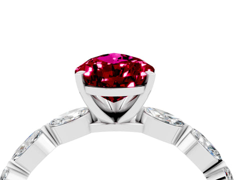 White gold Pear Cut Garnet Ring with Marquise Side Stones and Prong Setting_4