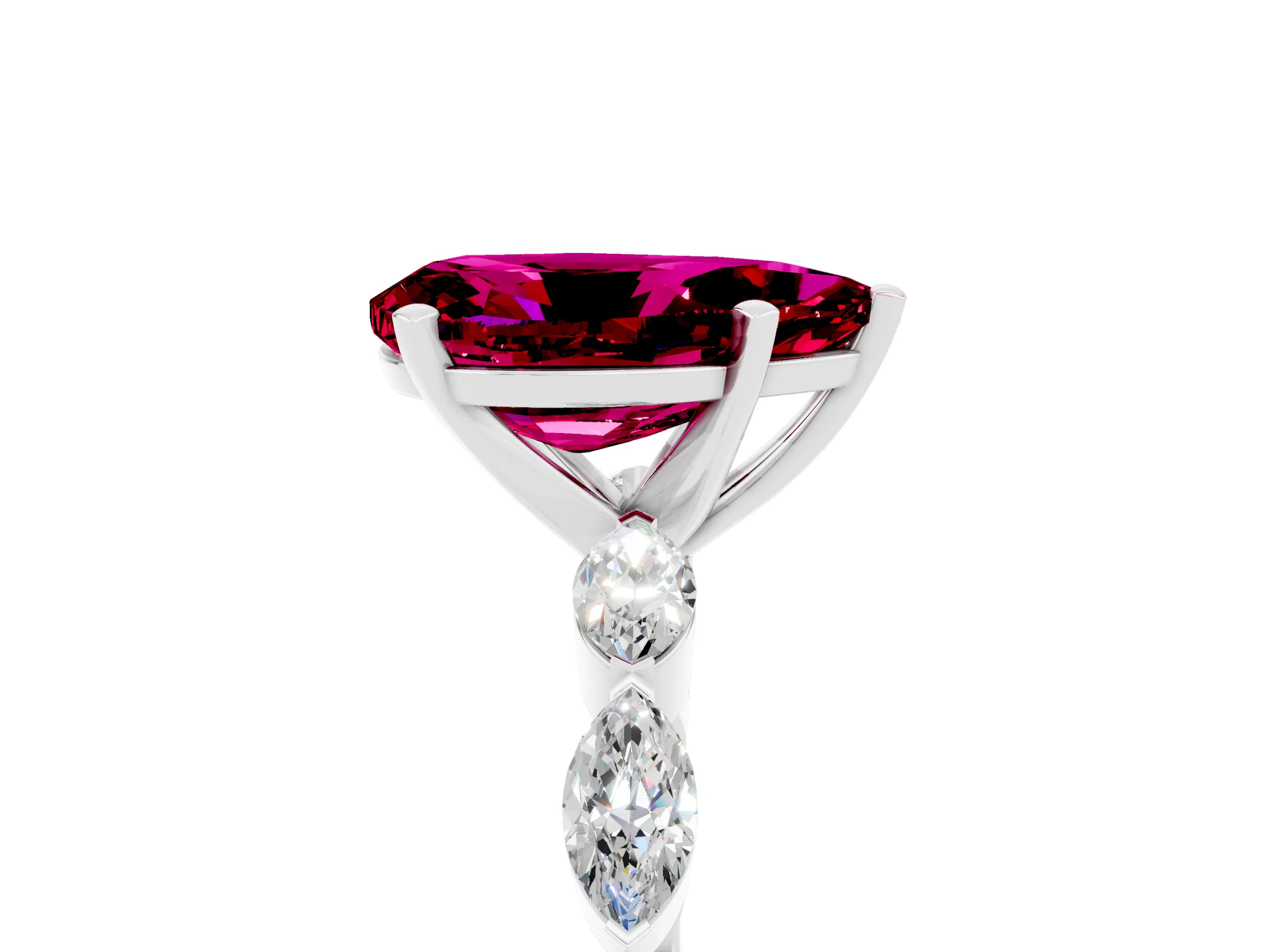 White gold Pear Cut Garnet Ring with Marquise Side Stones and Prong Setting_5
