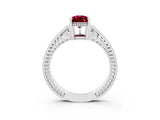 White gold Pear Cut Garnet Ring with Milgrain Pavé Band and Four-Prong Setting_15