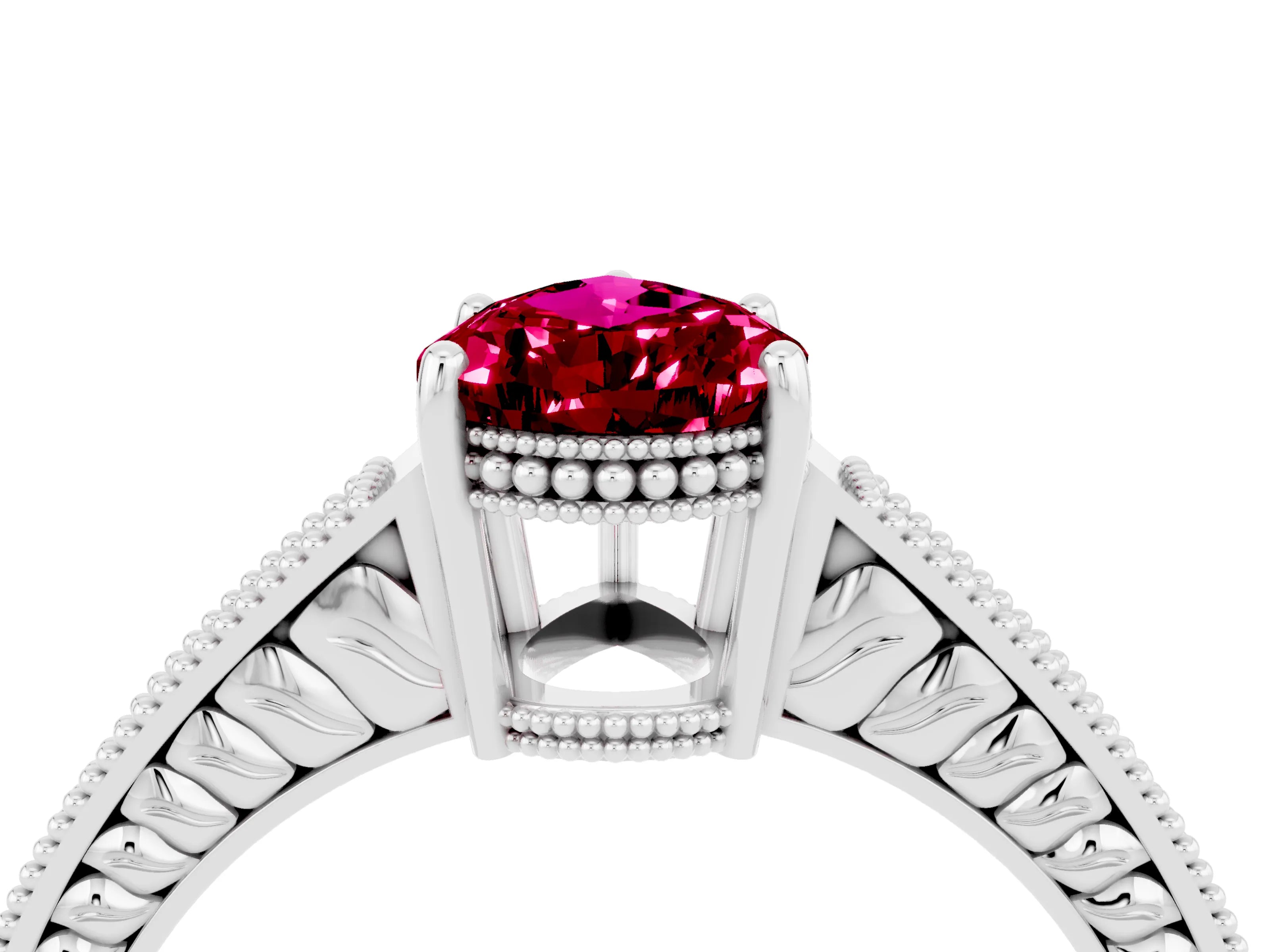 White gold Pear Cut Garnet Ring with Milgrain Pavé Band and Four-Prong Setting_16
