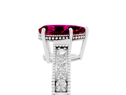 White gold Pear Cut Garnet Ring with Milgrain Pavé Band and Four-Prong Setting_17