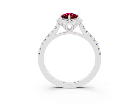 White gold Pear Cut Garnet Ring with Pavé Band and Floral Prong Setting_3