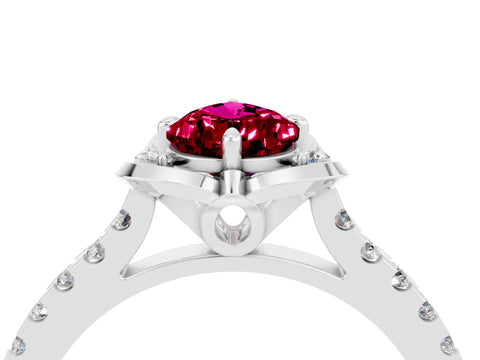 White gold Pear Cut Garnet Ring with Pavé Band and Floral Prong Setting_4