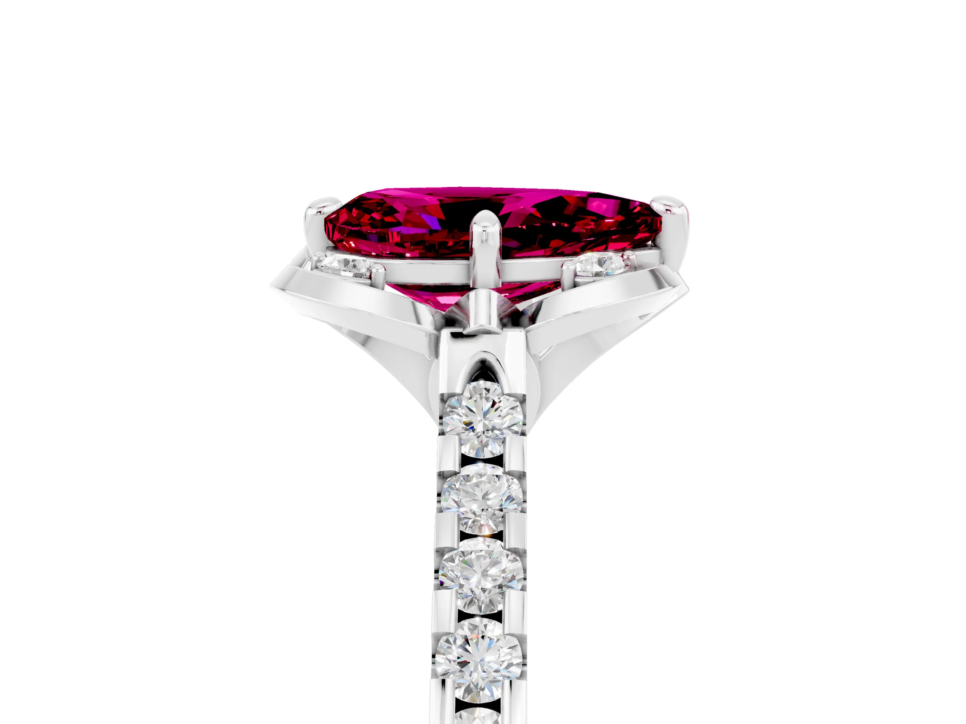 White gold Pear Cut Garnet Ring with Pavé Band and Floral Prong Setting_5