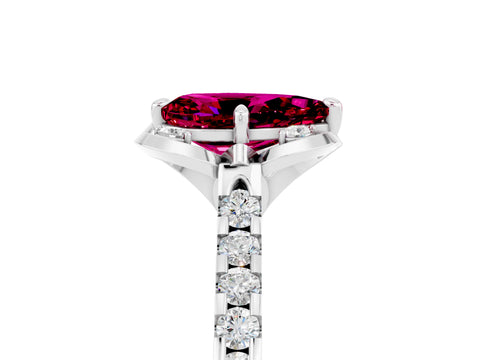 White gold Pear Cut Garnet Ring with Pavé Band and Floral Prong Setting_5