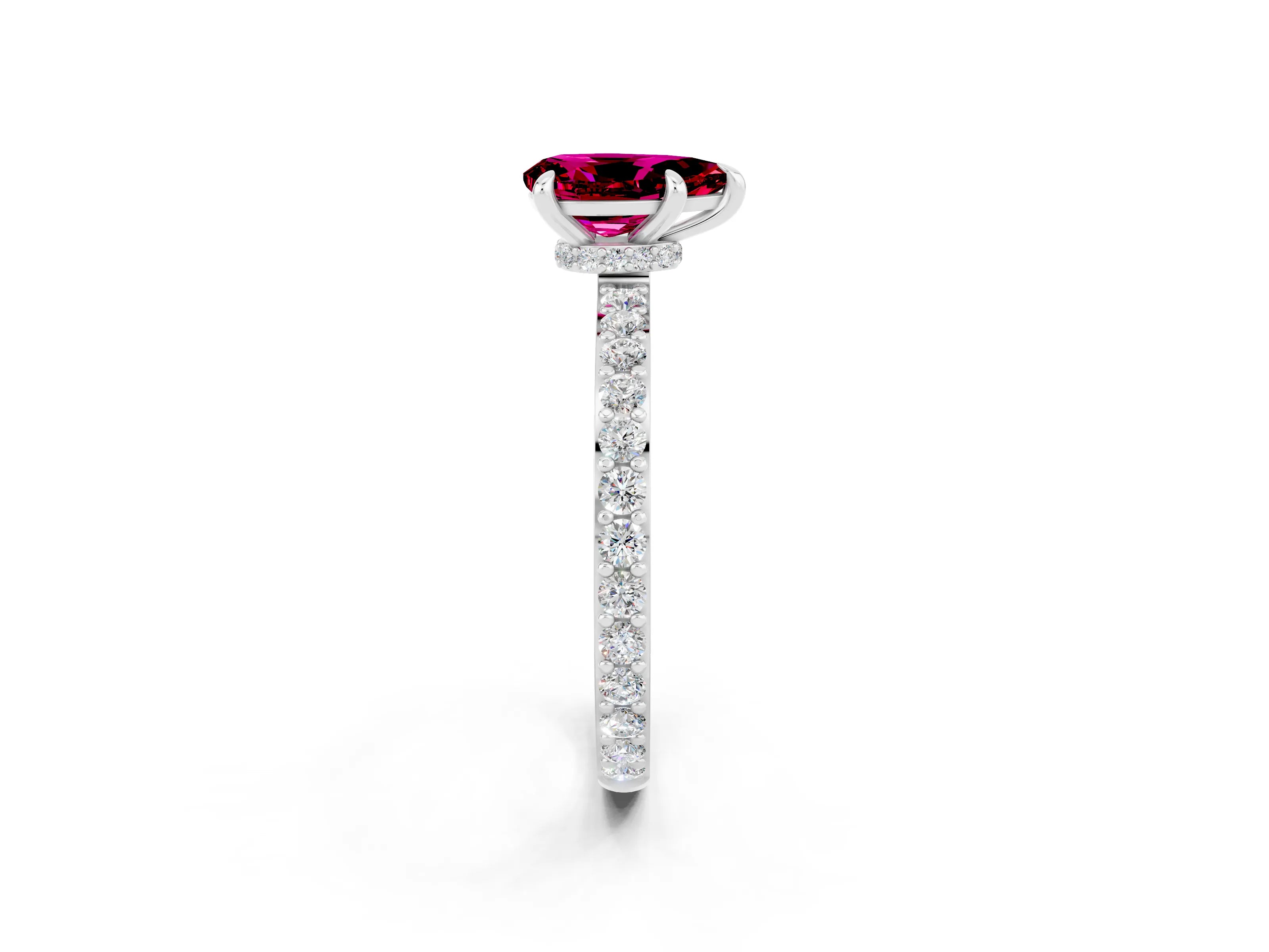 White gold Pear Cut Garnet Ring with Pavé Band and Four-Prong Setting_2