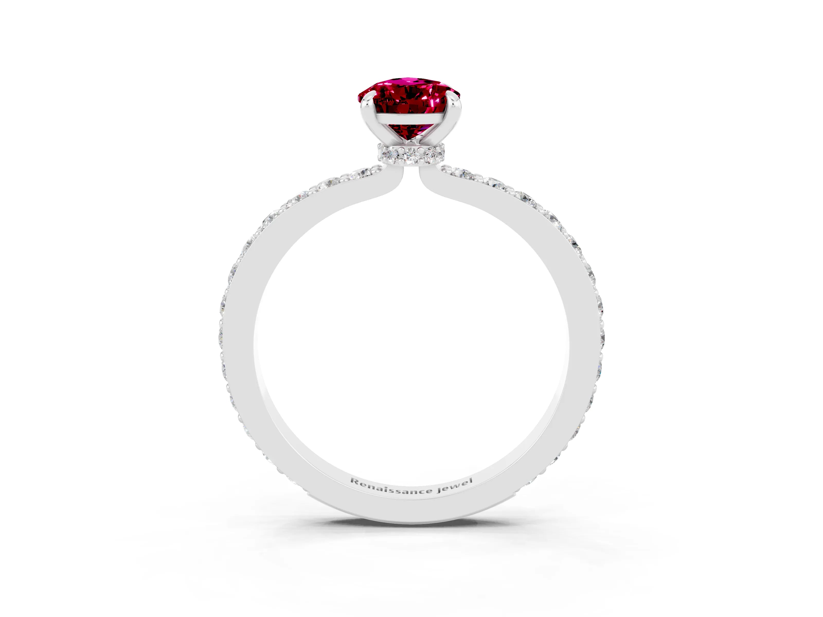 White gold Pear Cut Garnet Ring with Pavé Band and Four-Prong Setting_3