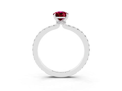 White gold Pear Cut Garnet Ring with Pavé Band and Four-Prong Setting_3