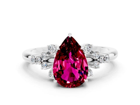 White gold Pear Cut Garnet Ring with Side Stones and Four-Prong Setting_36