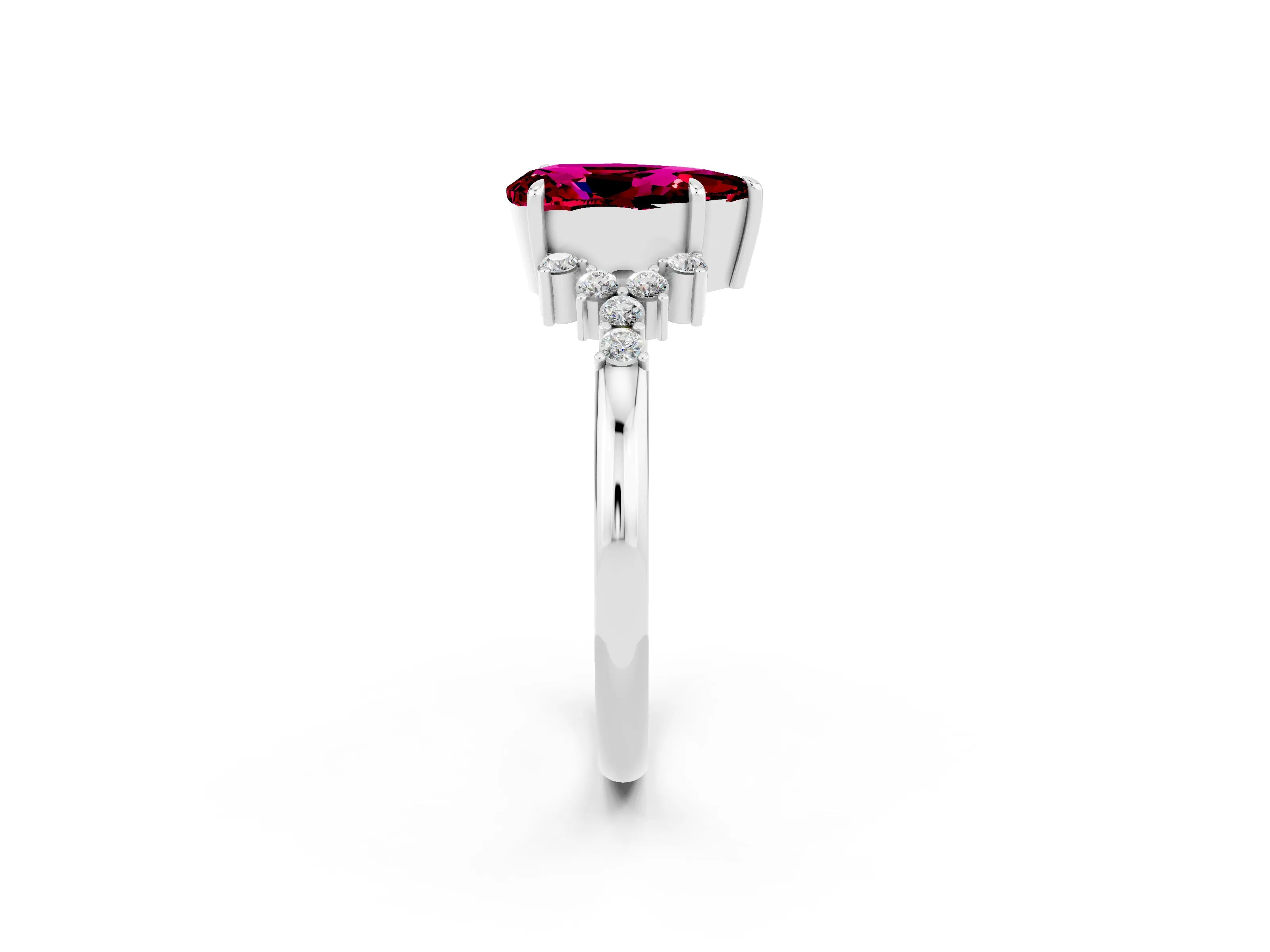 White gold Pear Cut Garnet Ring with Side Stones and Four-Prong Setting_38