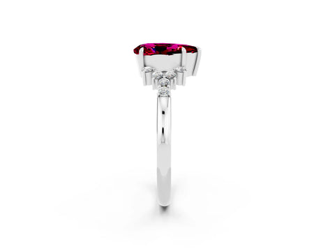 White gold Pear Cut Garnet Ring with Side Stones and Four-Prong Setting_38