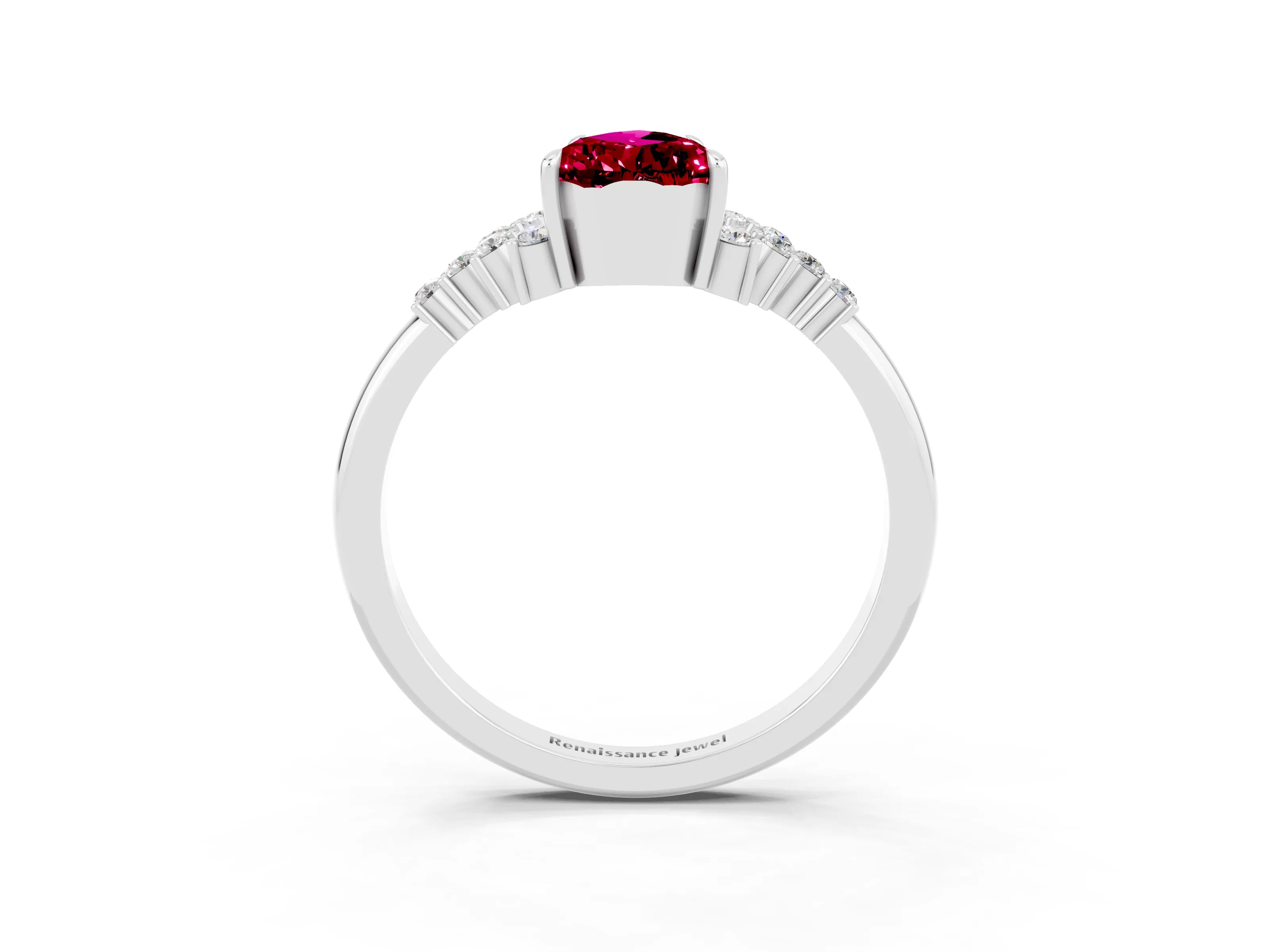 White gold Pear Cut Garnet Ring with Side Stones and Four-Prong Setting_39