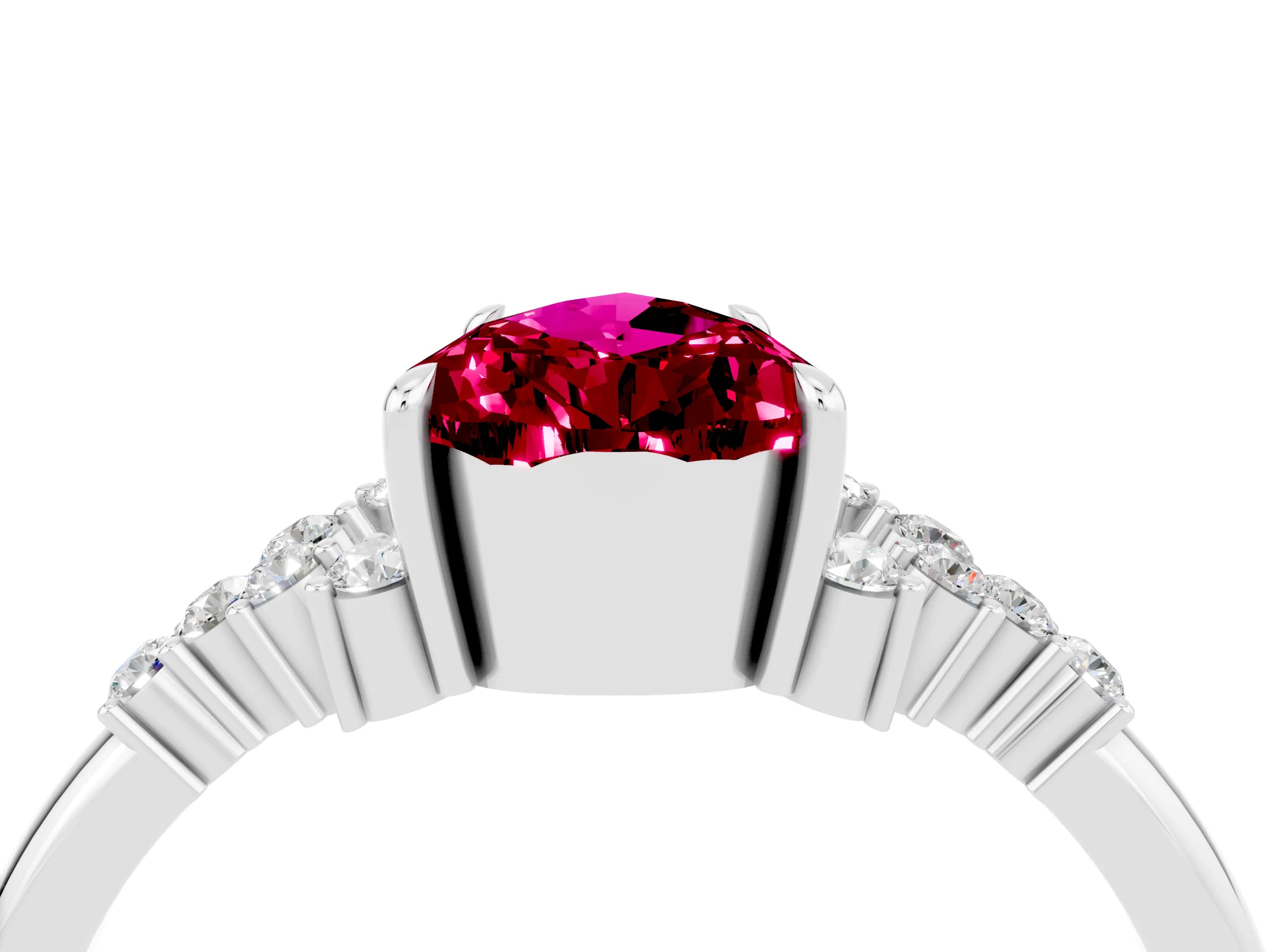 White gold Pear Cut Garnet Ring with Side Stones and Four-Prong Setting_40