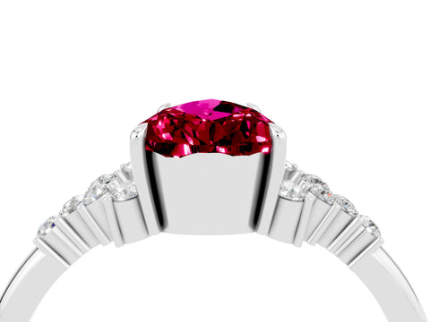 White gold Pear Cut Garnet Ring with Side Stones and Four-Prong Setting_40