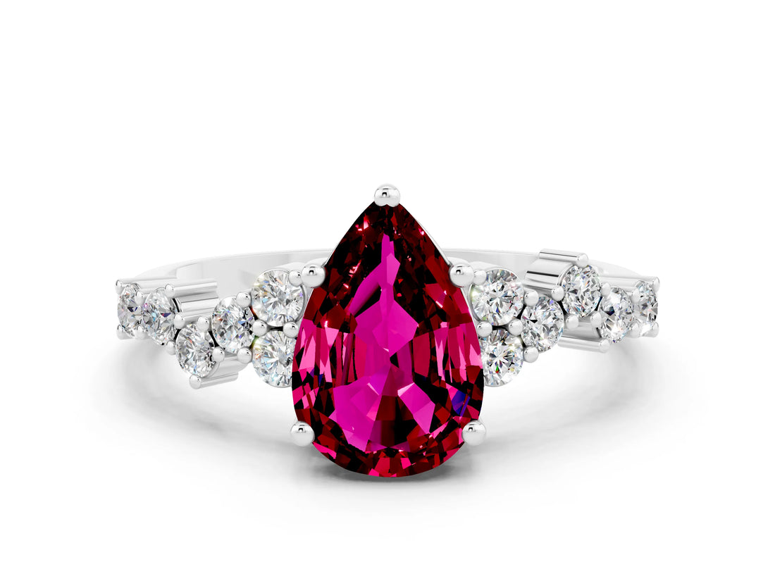 White gold Pear Cut Garnet Scattered Round Accent Ring with Prong Setting_24