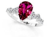 White gold Pear Cut Garnet Scattered Round Accent Ring with Prong Setting_25