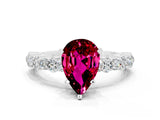 White gold Pear Cut Garnet Side Stone Solitaire Ring with Round  and Four-Prong Setting_48