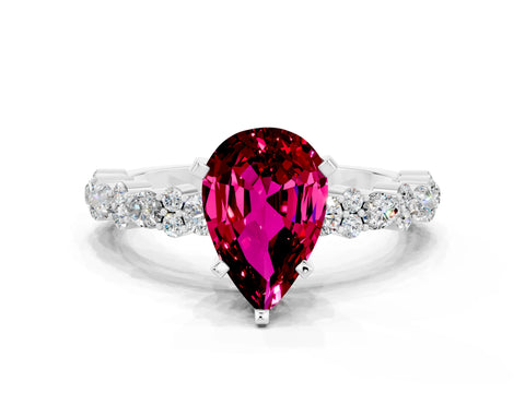 White gold Pear Cut Garnet Side Stone Solitaire Ring with Round  and Four-Prong Setting_48