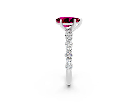 White gold Pear Cut Garnet Side Stone Solitaire Ring with Round  and Four-Prong Setting_50