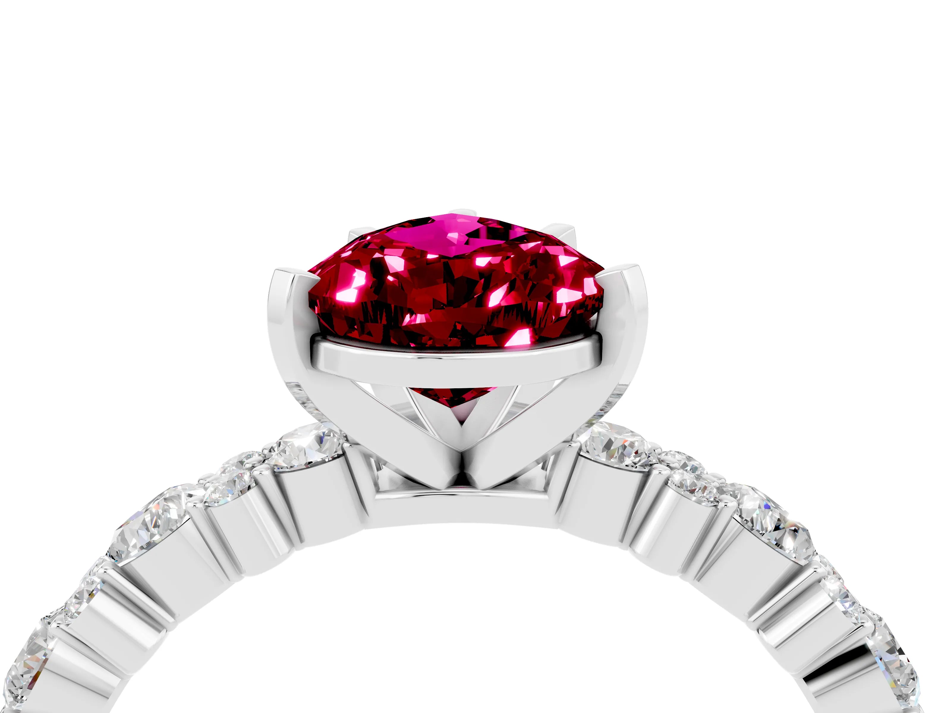 White gold Pear Cut Garnet Side Stone Solitaire Ring with Round  and Four-Prong Setting_52