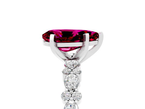 White gold Pear Cut Garnet Side Stone Solitaire Ring with Round  and Four-Prong Setting_53
