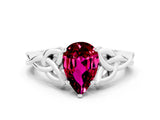 White gold Pear Cut Garnet Solitaire Celtic Knot Ring with Four-Prong Setting_12