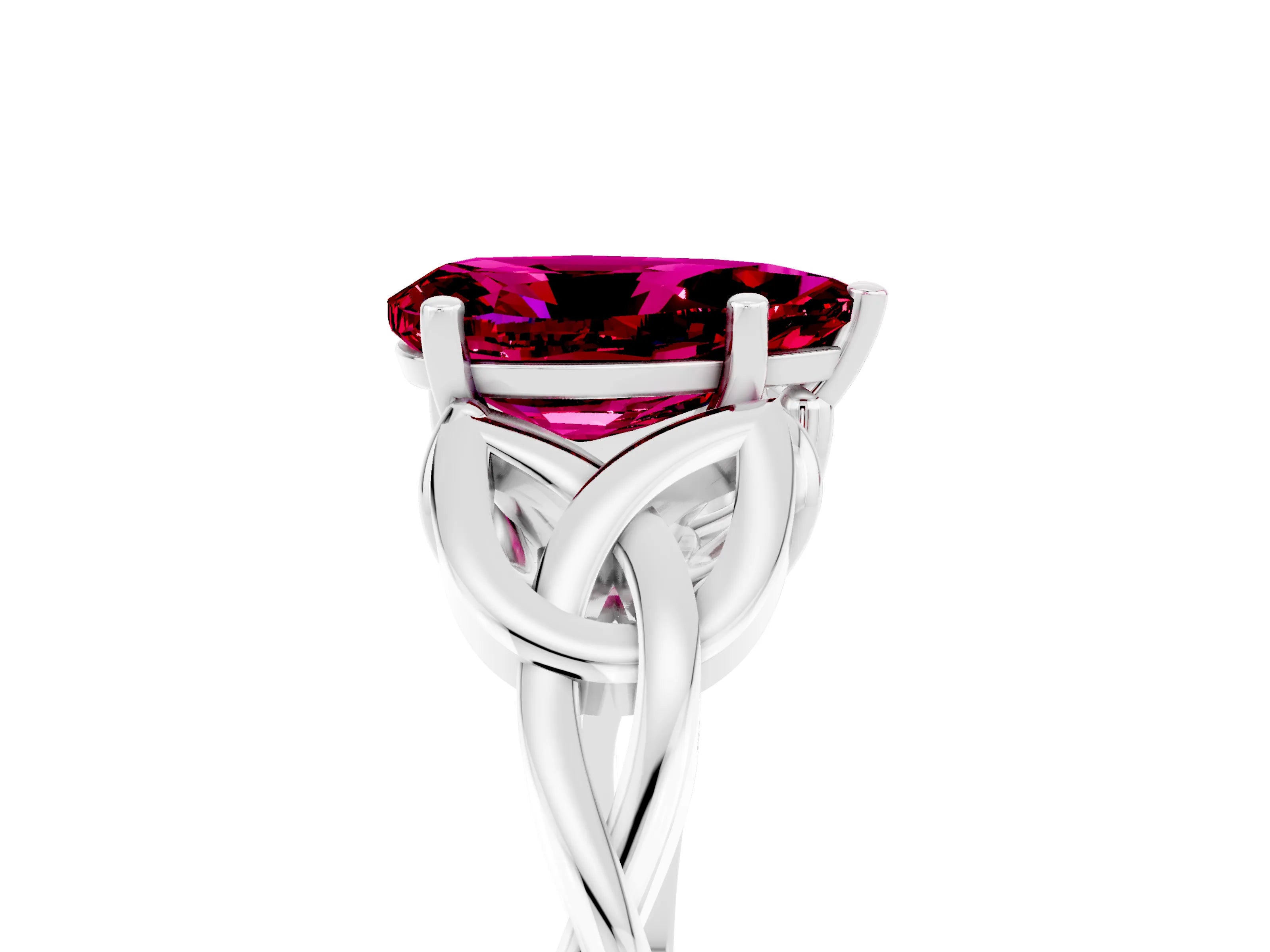 White gold Pear Cut Garnet Solitaire Celtic Knot Ring with Four-Prong Setting_17