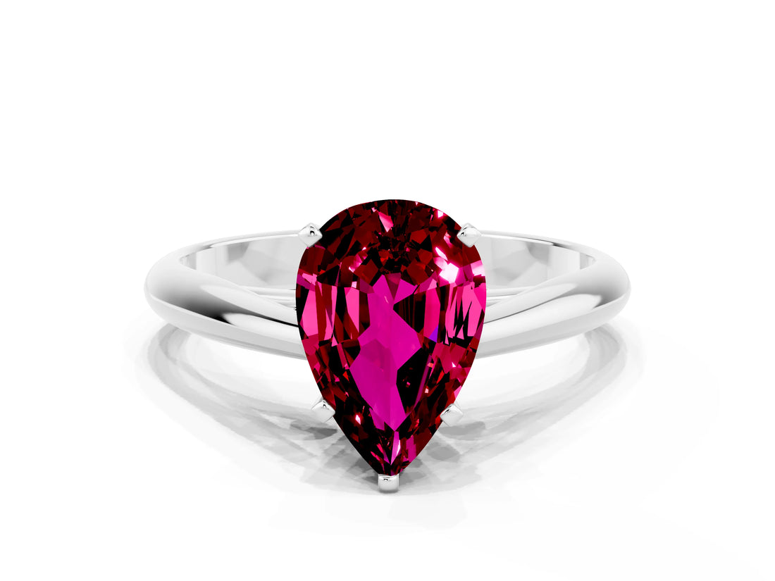 White gold Pear Cut Garnet Solitaire Engagement Ring with Cathedral Setting and Four-Prong Mount_102