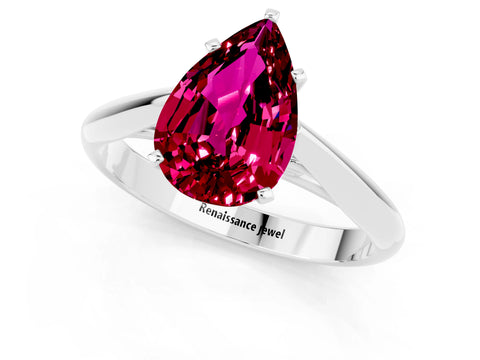 White gold Pear Cut Garnet Solitaire Engagement Ring with Cathedral Setting and Four-Prong Mount_13