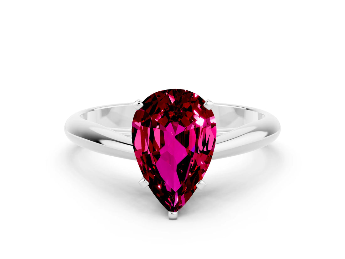 White gold Pear Cut Garnet Solitaire Engagement Ring with Cathedral Setting and Four-Prong Mount_24