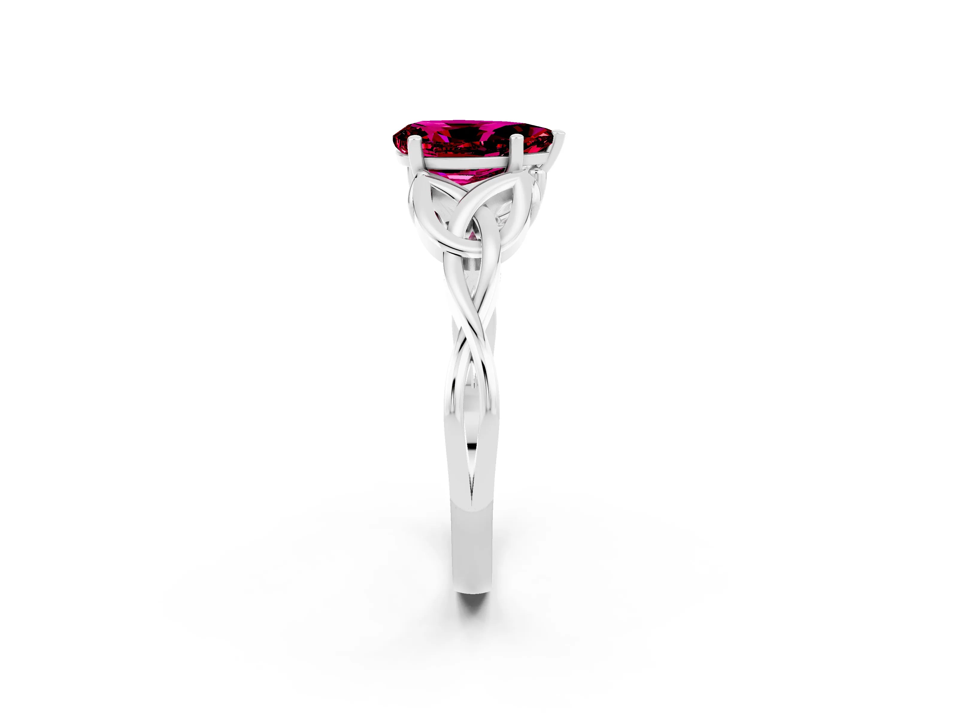 White gold Pear Cut Garnet Solitaire Engagement Ring with Celtic Knot Band and Four-Prong Setting_2