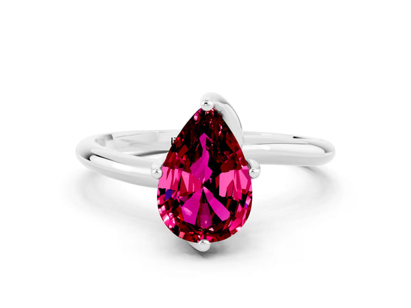 Platinum Pear Cut Garnet Solitaire Engagement Ring with Four-Prong Setting and Classic Band