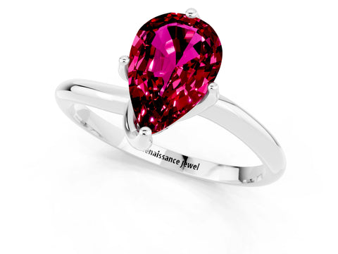 White gold Pear Cut Garnet Solitaire Engagement Ring with Four-Prong Setting and Classic Band_13