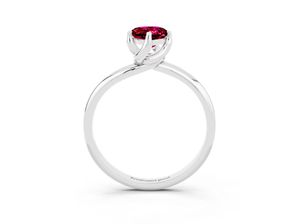 Silver Pear Cut Garnet Solitaire Engagement Ring with Four-Prong Setting and Classic Band