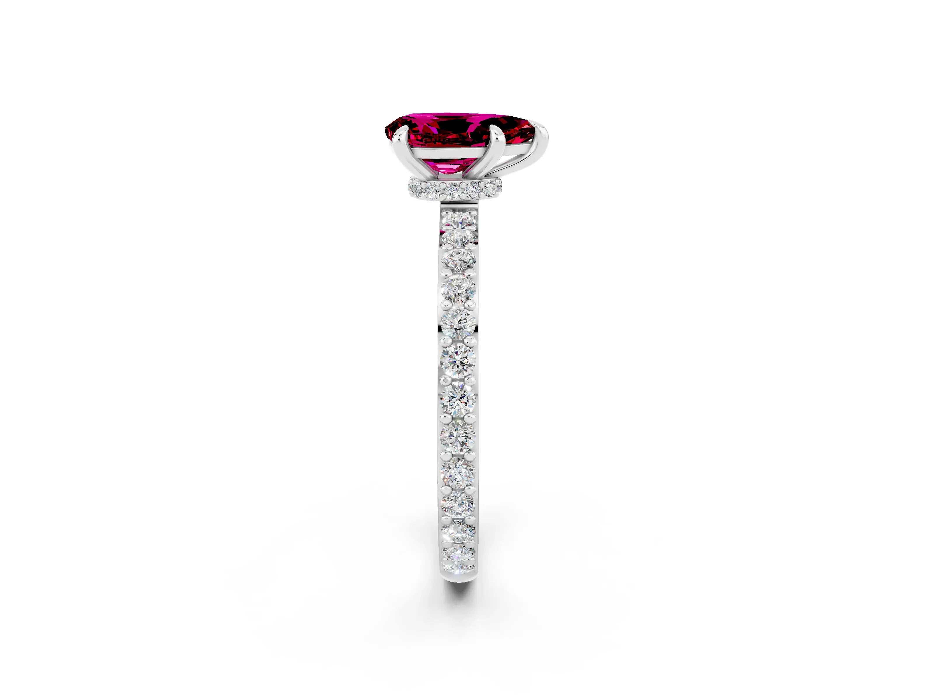 White gold Pear Cut Garnet Solitaire Engagement Ring with Pavé Band and Four-Prong Setting_2
