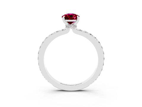 White gold Pear Cut Garnet Solitaire Engagement Ring with Pavé Band and Four-Prong Setting_3