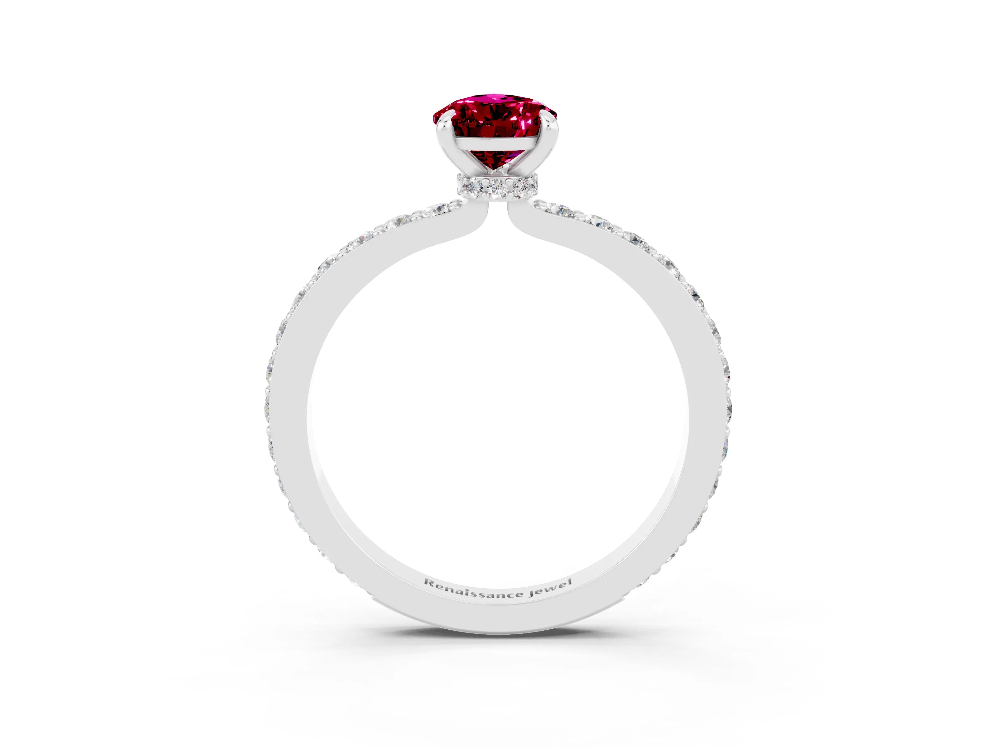 White gold Pear Cut Garnet Solitaire Engagement Ring with Pavé Band and Four-Prong Setting_3